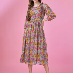 MOJILAA Floral Printed Fit & Flare Midi Dress-picture-9