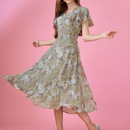MOJILAA Floral Printed Georgette Fit & Flare Midi Dress-image-73
