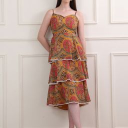 OBSHIVKA Women Ethnic Motifs Printed LayeredTiered Fit & Flare Midi Dress-image-53
