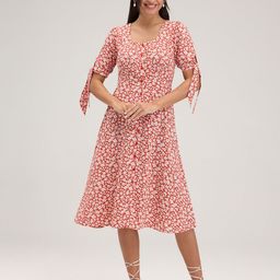 20Dresses Orange Floral Printed Slit Sleeve Fit & Flare Midi Dress-image-51