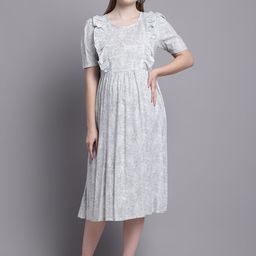 Feel Clath Striped Puff Sleeve Maternity Fit & Flare Midi Dress-image-75