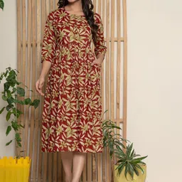 VEDANA Women Floral Printed Cotton Maternity Fit & Flare Midi Dress-image-13