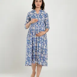 CRAFIQA Floral Print Maternity Fit & Flare Midi Dress-image-92