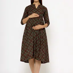 CRAFIQA Floral Print Maternity Midi Nightdress-image-45