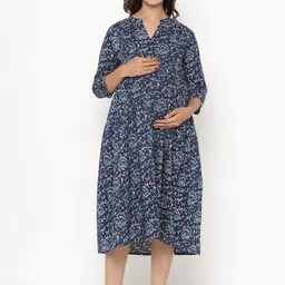 CRAFIQA Etnic Motifs Print Maternity Midi Nightdress-image-79