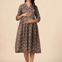 CRAFIQA Floral Print Maternity Midi Nightdress-image-42