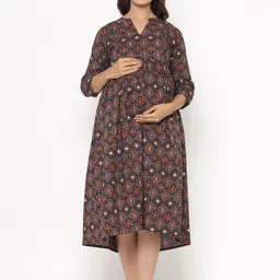 CRAFIQA Ethnic Motifs Print Maternity Midi Nightdress-image-76