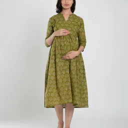 CRAFIQA Floral Print Maternity Fit & Flare Midi Dress-image-50