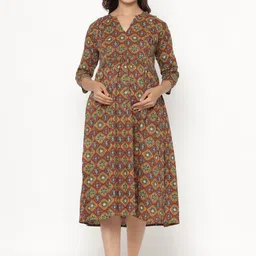 CRAFIQA Ethnic Motifs Print Maternity Midi Nightdress-image-75