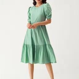 AASK Puff Sleeve Crepe Fit & Flare Midi Dress-picture-30