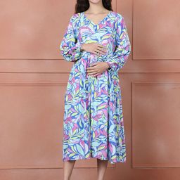 Secret Wish Women V-Neck Maternity Fit and Flare Midi Dress-image-27