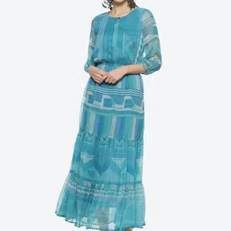 Biba Geometric Printed Round Neck A-Line Midi Dress-picture-15