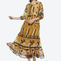 Biba Geometric Printed Round Neck A-Line Midi Dress-picture-8