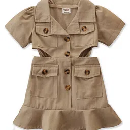 StyleCast Girls Khaki Shirt Collar Cut-Outs Cotton A-Line Midi Dress-image-41