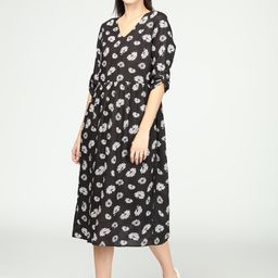 IDK Black & White Floral Printed Fit & Flare Midi Dress-image-39