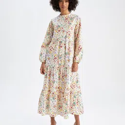 DeFacto Floral Pure Cotton Tiered A-Line Midi Dress-image-29