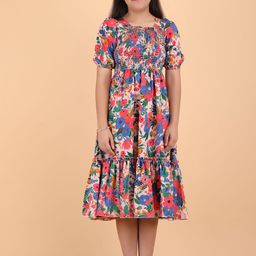 DEKLOOK Floral Print Crepe Smocked Fit and Flare Midi Dress-image-30