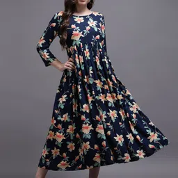 KALINI Women Navy Blue Floral Midi Dress-picture-23