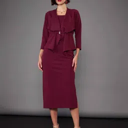 SASSAFRAS worklyf Shoulder Straps Sheath Midi Dress With Crop Shrug-image-30