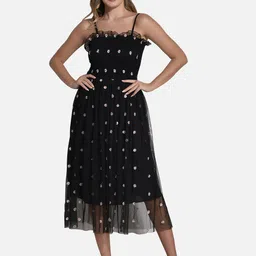 FIMS Floral Embroidered Net Midi Dress-16