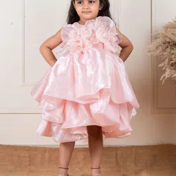 Li'l Angels Girls Shoulder Straps Satin Gown Midi Dress-56