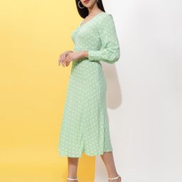 Freehand by The Indian Garage Co Polka Dot Printed A-line Midi Dress-image-100