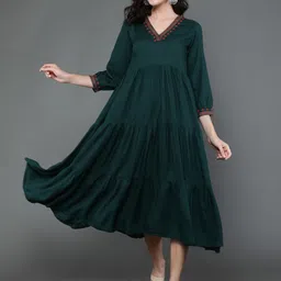 antaran V-Neck Gathered Detailed Tiered A-Line Midi Dress-picture-41