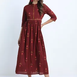 Vishudh Women Maroon Ethnic Motifs Ethnic Cotton Maxi Dress-image-18
