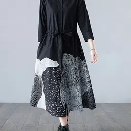 StyleCast Black Abstract Printed Cotton Shirt Midi Dress-image-96