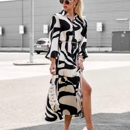 StyleCast Black Abstract Print Shirt Midi Dress-image-35