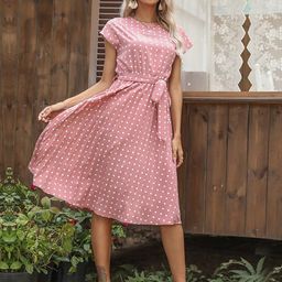 StyleCast Pink Polka Dot Print Fit & Flare Dress-image-33