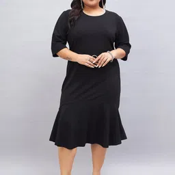 Orchid Blues Plus Size Round Neck Belted Tiered Sheath Midi Dress-image-46