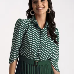 FLOWERVELLY Striped Shirt Collar A-Line Midi Dress-image-98