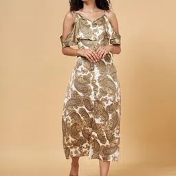 YU by Pantaloons Ethnic Motifs Printed Cold-Shoulder Fit & Flare Midi Dress-image-19