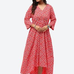Baawri Checked Printed V-Neck Asymmetric Midi Dress-31