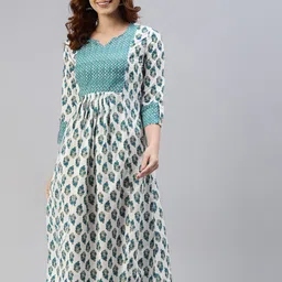 NeshamaKurti Ethnic Motifs Printed Cotton A-Line Midi Ethnic Dress-picture-7