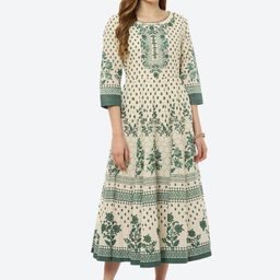 Biba Green Ethnic Motifs Ethnic Midi Dress-17