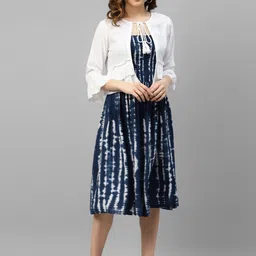 DEEBACO Tie and Dye Smocked Fit & Flare Dress With Shrug-5