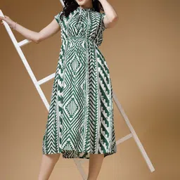 Indibelle Printed Mock Neck A-Line Midi Dress-picture-15
