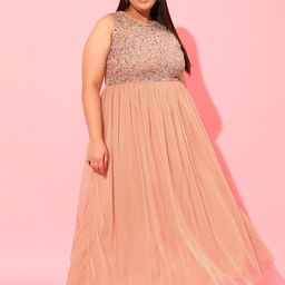 CURVY STREET Peach-Coloured Net A-Line Midi Dress-18