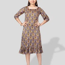 BAESD Girls Square Neck Floral Print A-Line Midi Dress-image-20