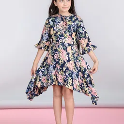 StyleStone Girls Blue Floral Print A-Line Midi Dress-image-87