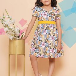 Modish Couture Floral Printed Peter Pan Collar Cotton A-Line Dress-4