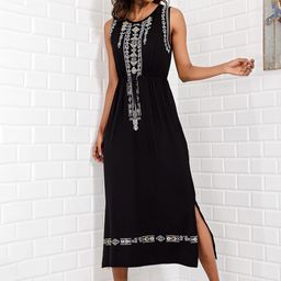 Trend Alacati stili Print Round Neck Sleeveless Fit and Flare Cotton Midi Dress-image-88