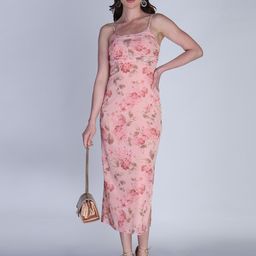 Orchid Blues Floral Printed Shoulder Straps Sheath Midi Dress-image-96