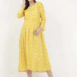 MYLO ESSENTIALS Yellow & White Floral Maternity & Nursing Maxi Dress-image-39