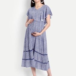 Aaruvi Ruchi Verma Women Blue Floral Printed Maternity Midi Dress-picture-23