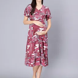 NIGHTSPREE Geometric Printed V-Neck Maternity Nightdress-picture-11