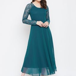 HELLO DESIGN Teal Green A-Line Midi Dress-image-99