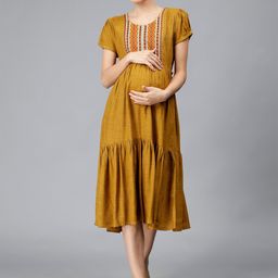 NIGHTSPREE Ethnic Motifs Embroidered Maternity Empire Midi Dress-image-62